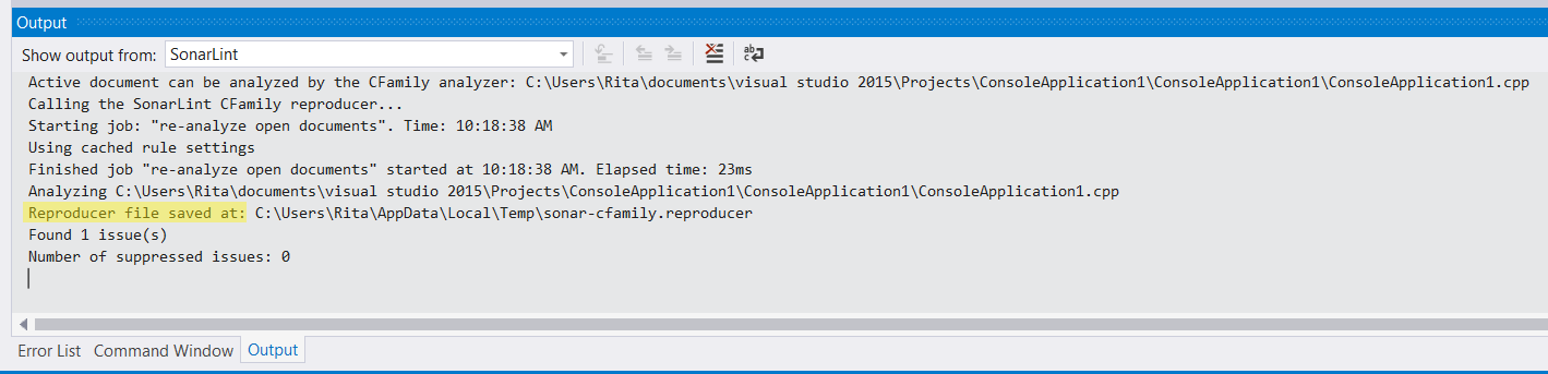 Where you can find your Reproducer file in SonarLint for Visual Studio v4.21-v4.26.