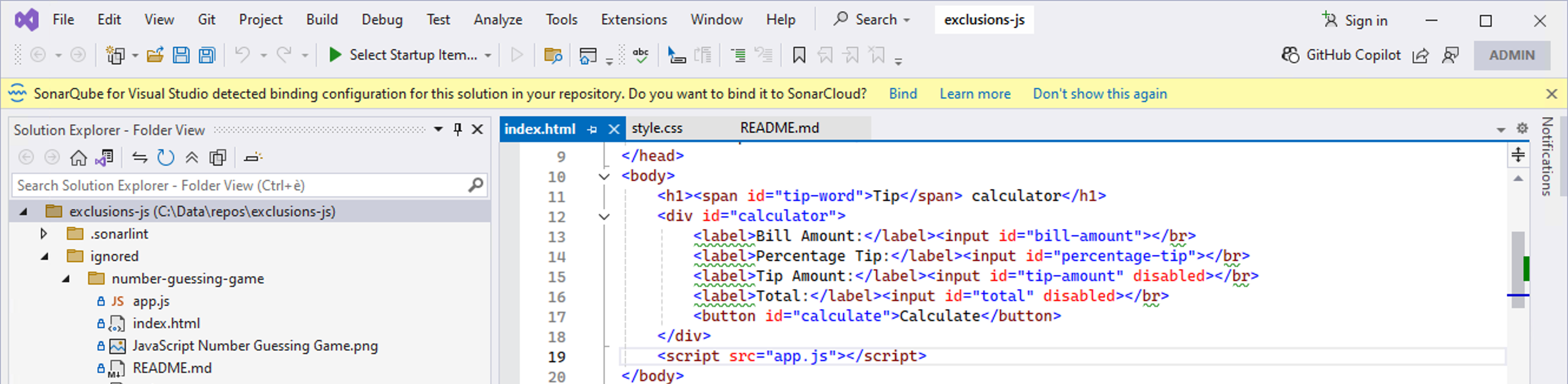 SonarQube for Visual Studio will show you a gold bar if it detects a matching folder on the server. It's there to help streamline the binding process and complete your connected mode setup.