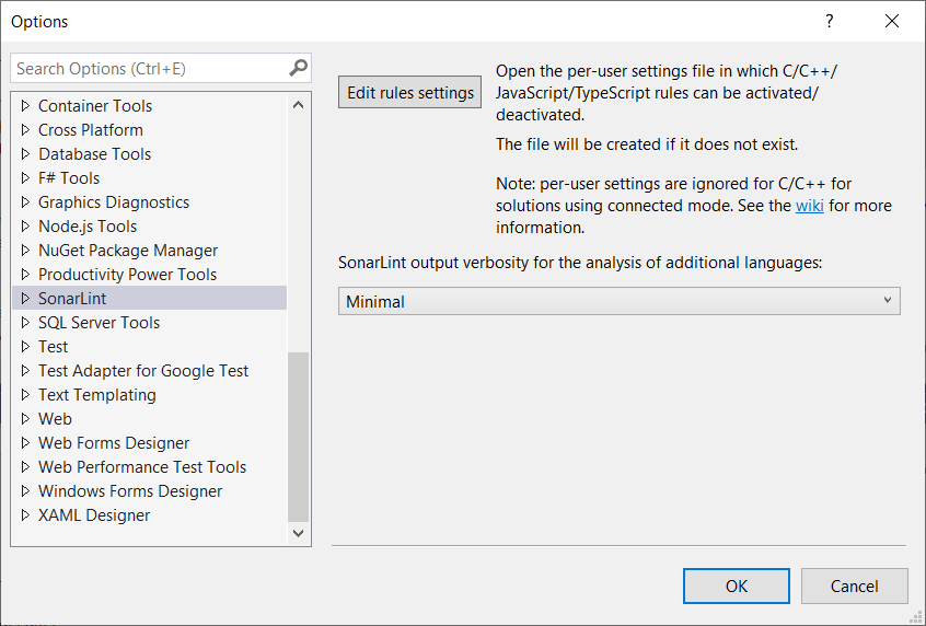 It is possible to edit the Sonar rule settings directly in the IDE.