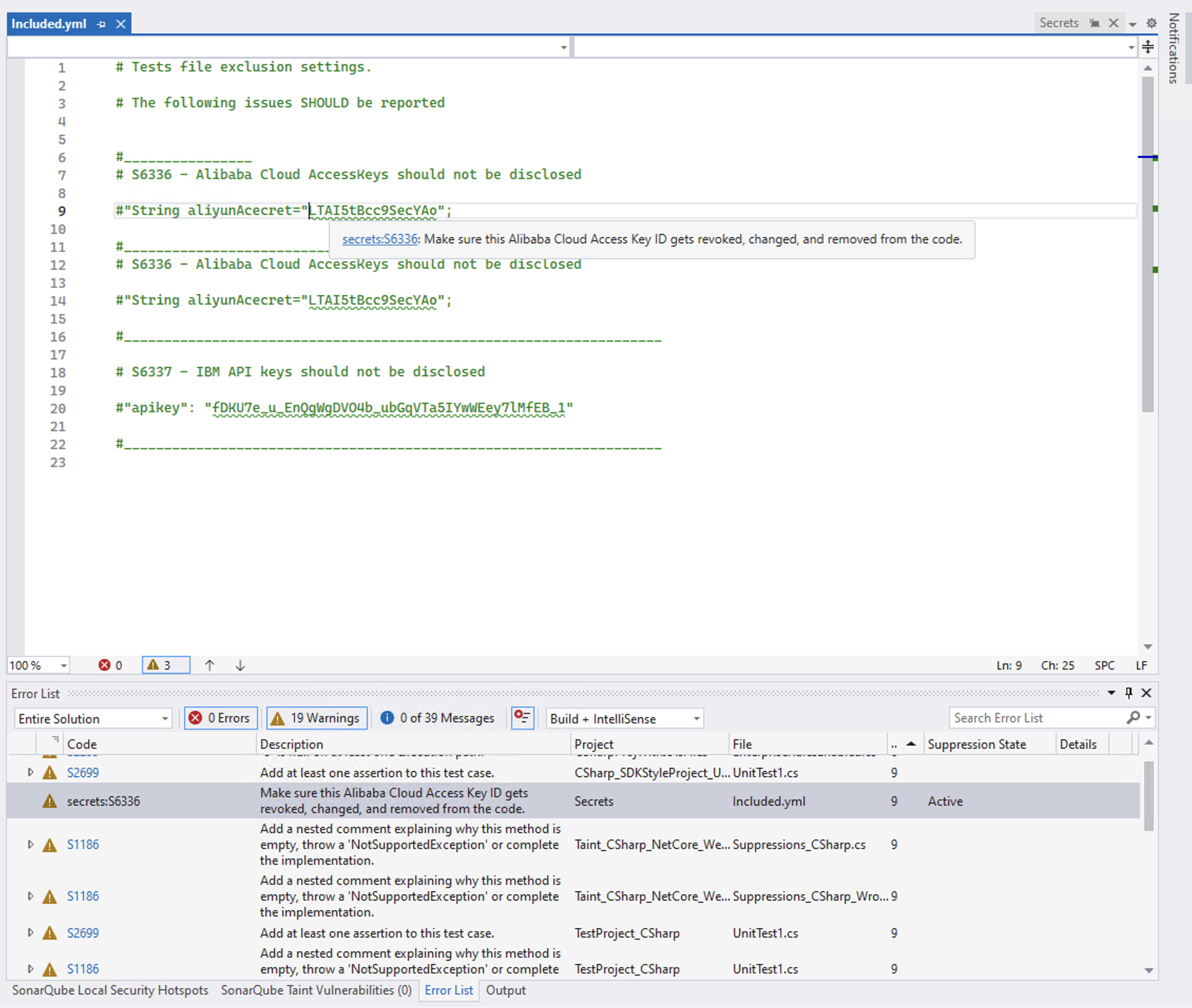 Secrets detection is now possible in SonarQube for Visual Studio.