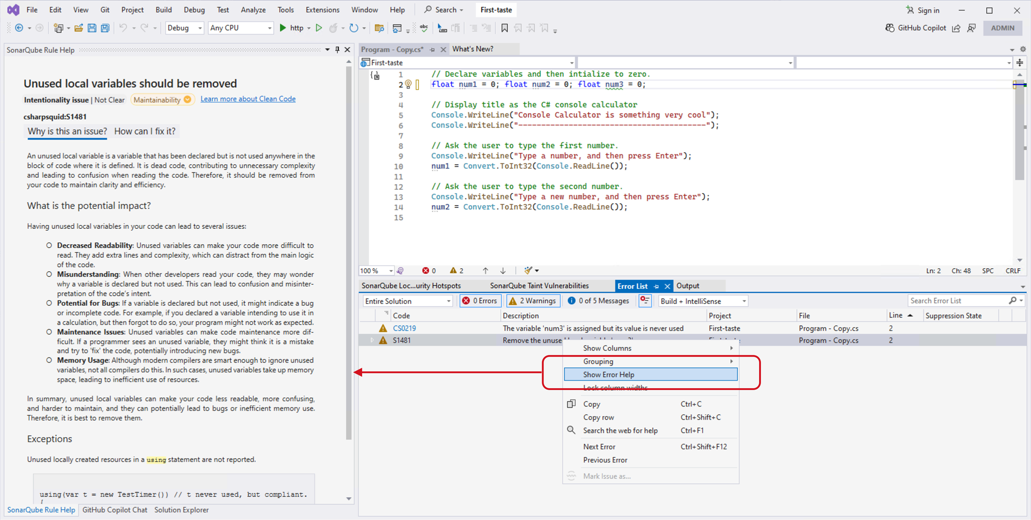 Select an error from the list and choose Show Error Help to bring up the detailed rule description.